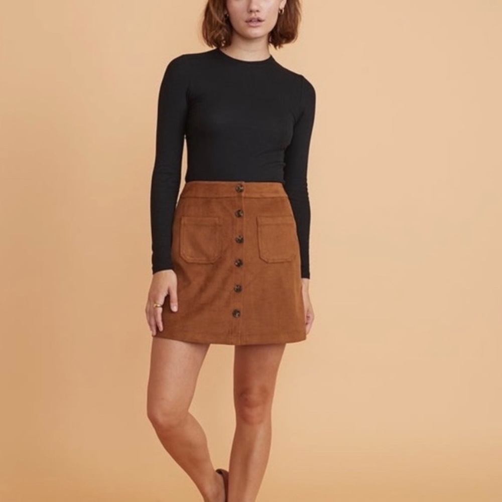 Marine Layer Myra Mini Skirt Faux Suede Tan, Size 6